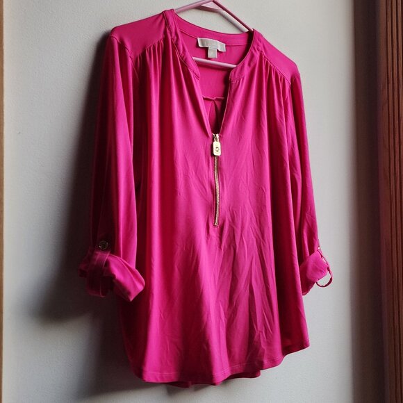 MICHAEL Michael Kors Hot Pink Zip-Up Blouse Size Large - Picture 3 of 14